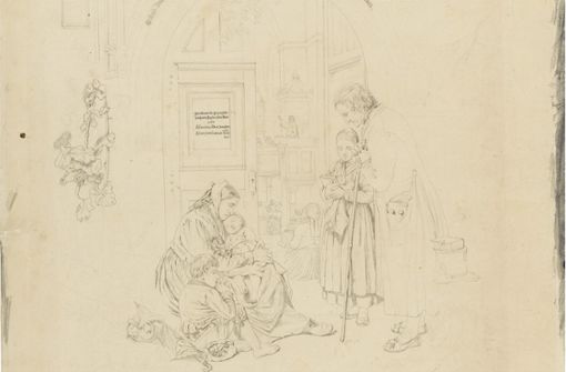 Theodor Christoph Schüz: „Familie vor der offenen Kirchentür, der Predigt zuhörend“ (1858) Foto: dpa