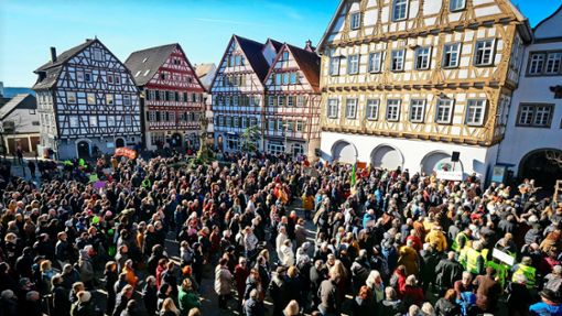 Voller Marktplatz: Bei der Demonstration „Leonberg bleibt bunt“ haben sich laut Polizei rund 1200 Menschen eingefunden. Foto: Simon Granville