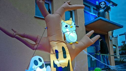 „Die Kinder haben einen Riesenspaß daran“: Halloween-Freak Siegfried Rapp hat sein Haus in Hohengehren gebührend gruselig dekoriert. Foto: Roberto Bulgrin