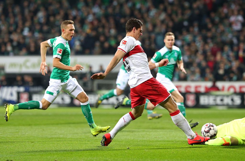 Mario Gomez vom VfB Stuttgart hatte bei Werder Bremen das 2:0 auf dem Fuß