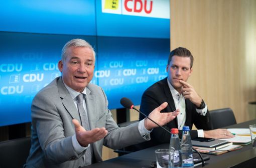 CDU-Landeschef Thomas Strobl (links) und sein Generalsekretär Manuel Hagel am Montag nach der Sitzung des CDU-Landesvorstands. Foto: dpa