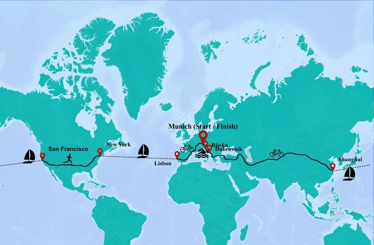 Deichmanns geplante Strecke um den Globus.