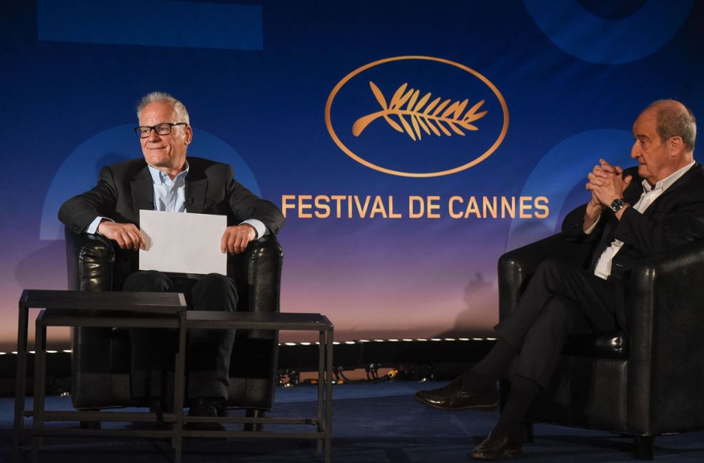 Der Festival-Direktor  Thierry Fremaux (links) und Präsident Pierre Lescure präsentieren ihre Empfehlungen. Foto: AFP/SERGE ARNAL