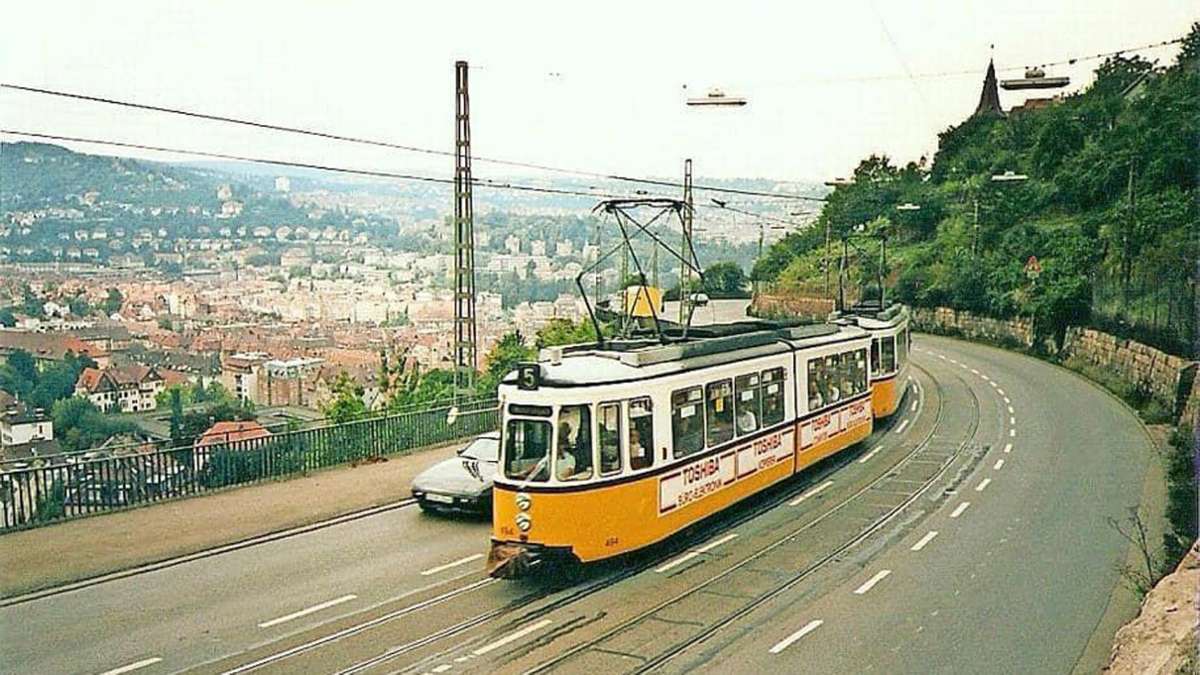 Die Strampe der Linie 5 im Jahr 1987 auf der Panoramastraße mit Aussicht.