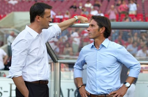 Manager Fredi Bobic (links) und Trainer Bruno Labbadia. Foto: dpa