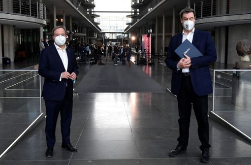 Im Kampf um die Kanzlerkandidatur: Armin Laschet (links) und Markus Söder. Foto: AFP/TOBIAS SCHWARZ