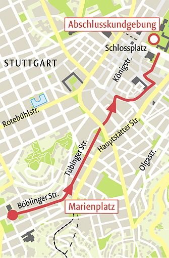 So verläuft die CSD-Parade durch die Stuttgarter Innenstadt. Foto: StN-Grafik: Lange