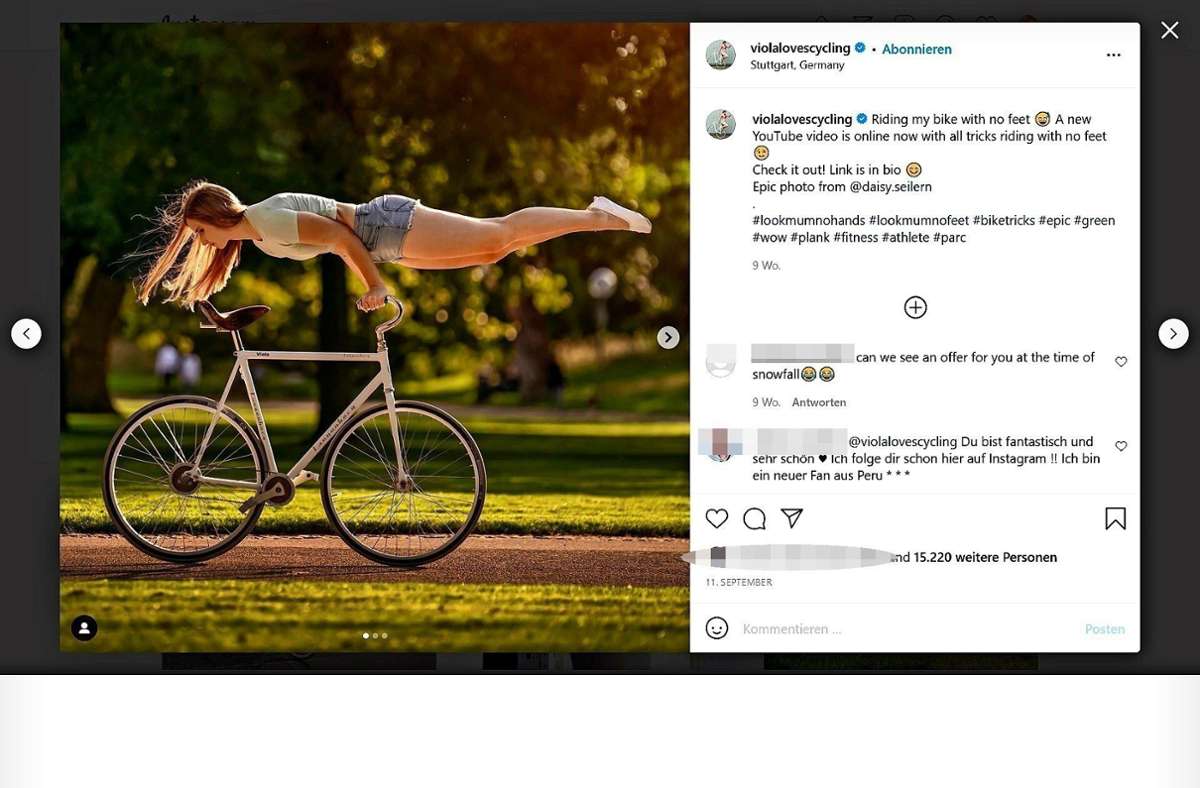 Die Kunstradfahrerin Viola Brand hat weltweit Fans – auch dank Instagram.