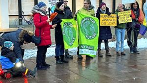 Vor der Ratssitzung demonstrierten Klimaaktivisten vor dem Kulturzentrum. Foto:  