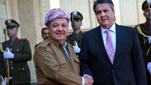 Bundesaußenminitser Sigmar Gabriel und der Präsident der Region Kurdistan-Irak, Mazoud Barzani. Foto: AFP