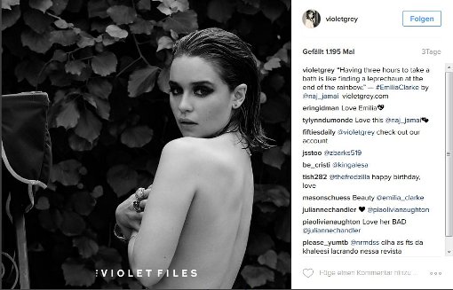 Emilia Clarke oben ohne bei einem Fotoshooting für Violet Grey. Foto: Instagram/Violet Grey