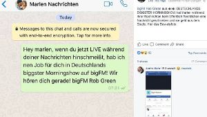 Vermeintlicher Beleg: Auch auf Facebook tut bigFM so, als sei die Abwerbeaktion seiner neuen Kollegin Gröger von Dasding live gewesen. Foto: Screenshot/Facebook