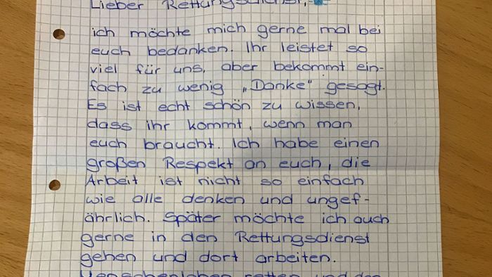 Mädchen schreibt zuckersüßen Brief an Retter