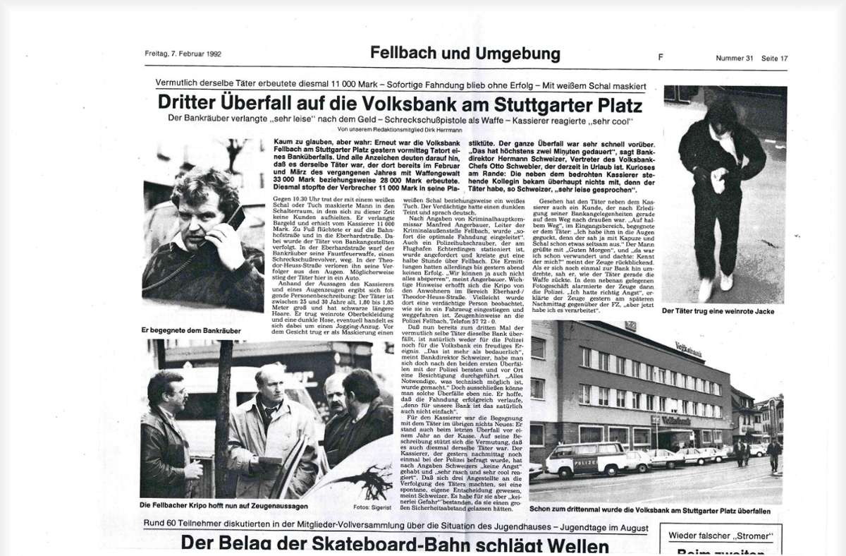 Berichterstattung vor 29 Jahren: Ausriss aus der Fellbacher Zeitung vom 7. 2. 1992