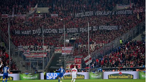 Banner der VfB-Fans beim Spiel gegen Hoffenheim an diesem Samstag. Foto: IMAGO/Michael Weber/IMAGO/Michael Weber IMAGEPOWER