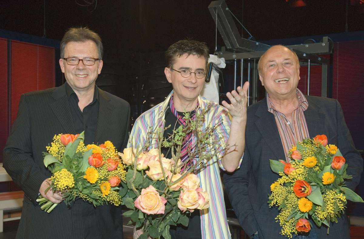 Mit seinem Regisseur Günter Verdin (rechts) und dem SWR-Regisseur Michael Maschke im Jahr 2006.