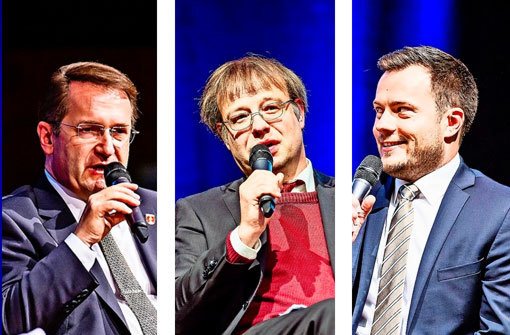 Von links:  Thomas Rosner, Ulrich Raisch, Thomas Winterhalter.Ulrich Raisch will mit seiner Kandidatur Flagge zeigen für die Demokratie. Foto:  