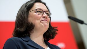 SPD-Chefin Andrea Nahles ärgert sich vor allem über ein Wort im Kompromisspapier der Union: „Der Begriff Transitzentren ist in höchstem Maße ärgerlich.“ Foto: dpa