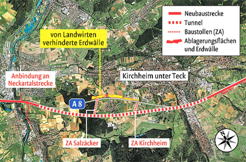Die ICE-Neubaustrecke bei Kirchheim/Teck Foto: Google Maps/StN-Bearbeitung Lange