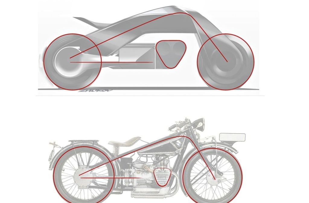 Der Dreiecksrahmen ist jedoch ein Zitat aus dem Jahr 1923 – vom ersten Motorrad BMWs, der R32.