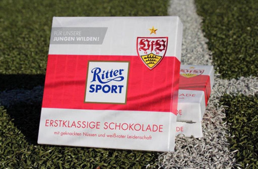 Die „Erstklassige Schokolade“ von Ritter Sport. Eines der Produkte, die auf der VfB-Aufstiegswelle mitreiten.