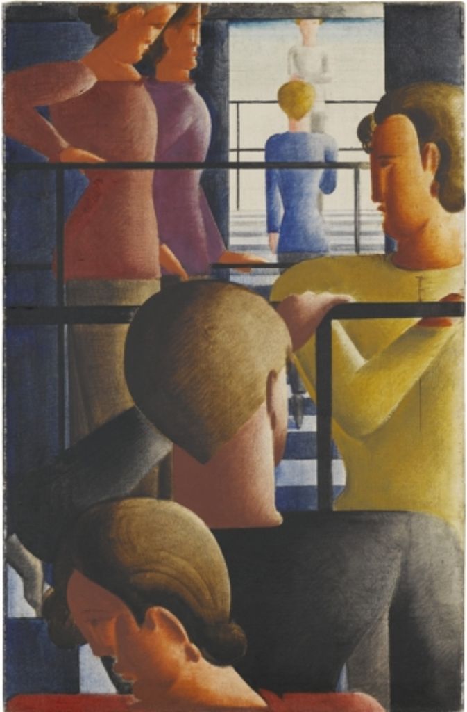 Szene am Geländer, 1931Oskar Schlemmer, Szene am Geländer, 1931 Öl auf Leinwand, 100,5 x 65,2 cm Staatsgalerie Stuttgart, Leihgabe aus Privatbesitz