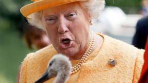 Die Queen von England und der designierte US-Präsident Trump verschmelzen in den Bildern von Michal Krauthammer zu einer Person. Foto: Screenshot Instagram/ogtrumpqueen