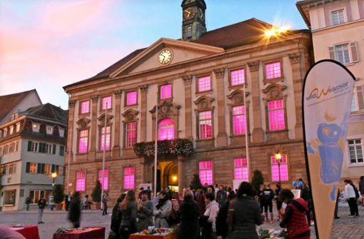 Das Rathaus erstrahlte anlässlich des Weltmädchentages 2019 in pink. Foto: Kerstin Dannath