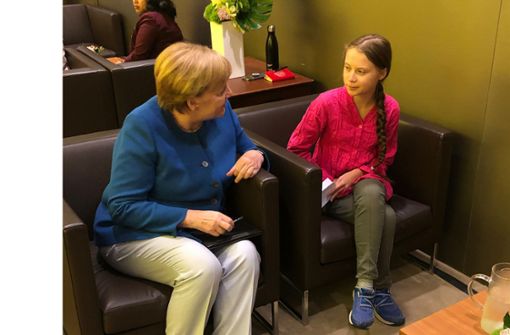 Angela Merkel und Greta Thunberg unterhalten sich am Rande des UN-Klimagipfels im vergangenen September. Foto: dpa
