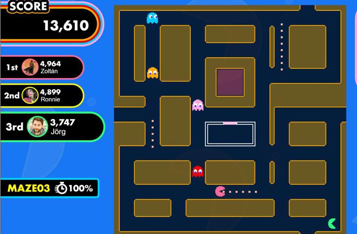 Bis zu vier Spieler können sich beim Kultspiel „Pac-Man“ auf Facebook gemeinsam durch ein Labyrinth futtern. Foto:  