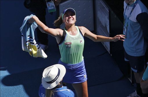 Tennisprofi Sofia Kenin (21) hatte nach ihrem Halbfinalsieg in Melbourne  gut lachen. Foto: AP/Andy Wong