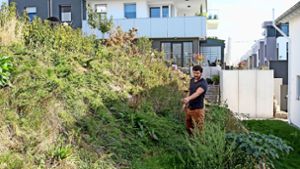 Hausbesitzer am Hang: Dominik Raba steht in seinem Garten, d Foto: factum/Bach