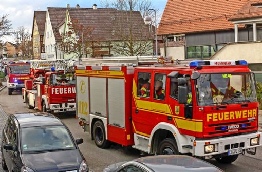 Fast wie beim echten Einsatz: der Umzug der Feuerwehr  durch Hemmingen Foto: factum/Bach