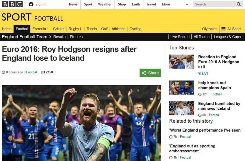 Gewohnt nüchtern ging die BBC mit dem Abend um – für sie stand der Rücktritt von Trainer Roy Hodgson im Fokus.