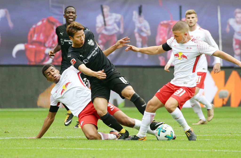 Hart umkämpftes Spiel: Der VfB Stuttgart in Leipzig. Foto: Pressefoto Baumann