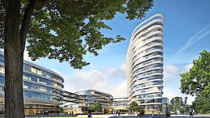 Der Siegerentwurf des Dortmunder Planungsbüros Gerber Architekten sieht einen Hauptkomplex aus drei Gebäuden vor. Foto: Allianz