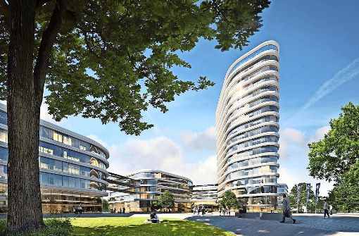 Der Siegerentwurf des Dortmunder Planungsbüros Gerber Architekten sieht einen Hauptkomplex aus drei Gebäuden vor. Foto: Allianz