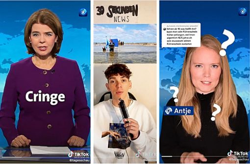 Susanne Daubner, Valentin Wilczek und Antje Kießler erklären jungen Menschen auf Tiktok das Weltgeschehen. Foto: Tiktok/Tagesschau