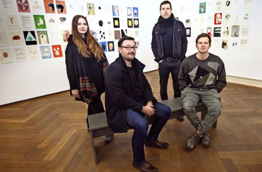 Johanna Mangold, Vladimir Unkovic, Jochen Damian Fischer und Jonas Maria Ried (von links)  gehören zum diesjährigen Meisterschüler-Abschluss-Jahrgang. Foto: Ines Rudel