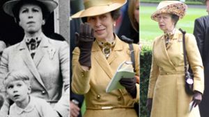 Ein Outfit, das inzwischen vier Jahrzehnte alt ist: Prinzessin Anne in ihrem currygelben Mantelkleid – 1983, 2011 und 2015. Foto: Imago/Keystone/Matrix