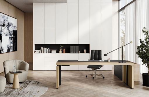 Seriös und einladend: Lösung für ein Einzelbüro mit eleganter Wohnzimmer-Atmosphäre und Möbeln von Walter Knoll.