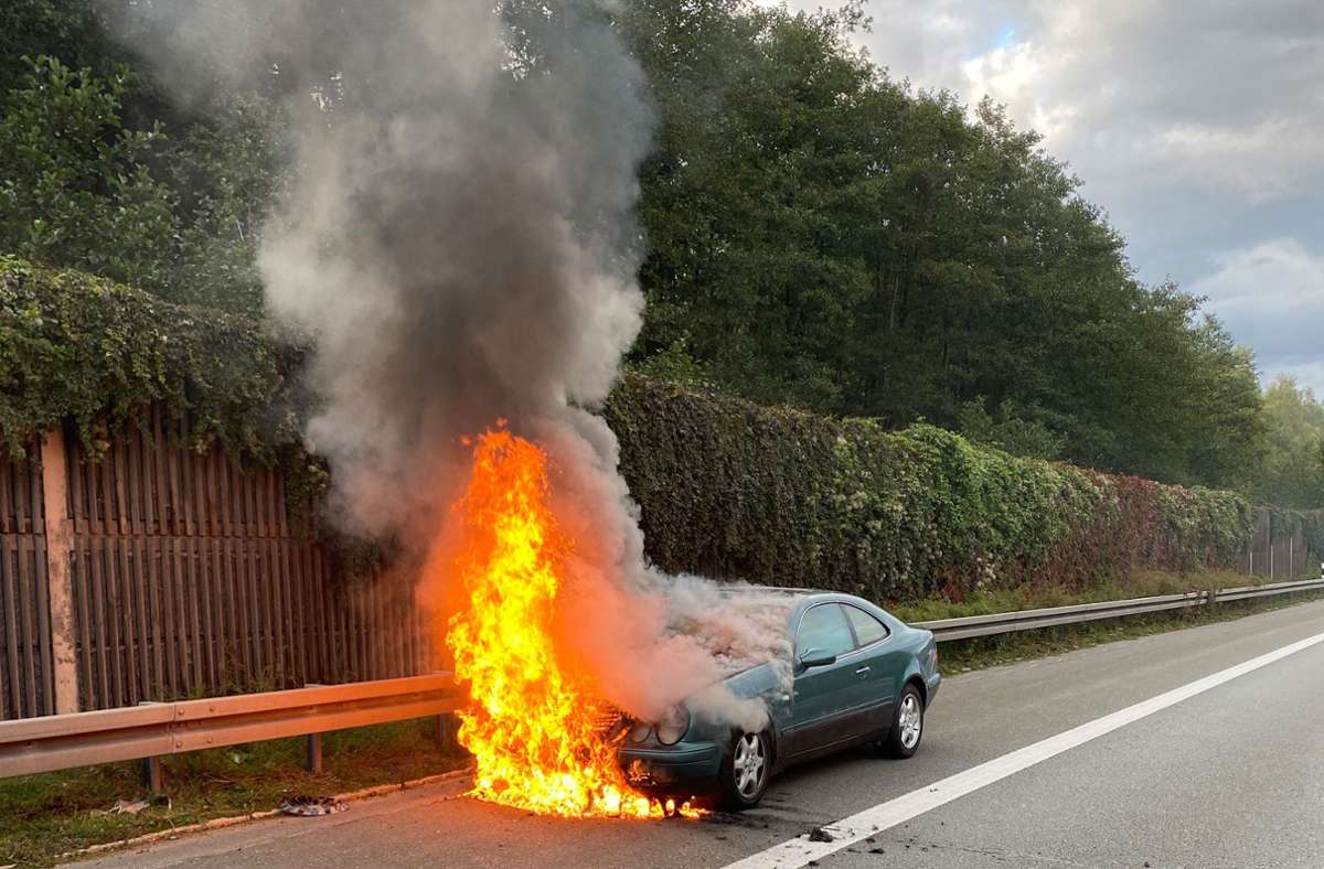 Der Wagen des 20-Jährigen ging in Flammen auf. Foto: dpa/Polizeiinspektion Marktredwitz