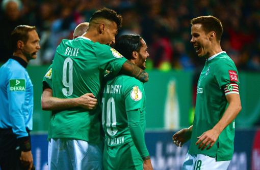 Werder Bremen hat Dortmund im Viertelfinale des DFB-Pokals mit 3:2 besiegt. Foto: AFP/Patrik Stollarz
