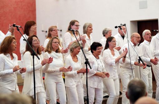 Ganz in weiß gekleidet bringen die gut 20 Sänger des Gastchores die Kirche schon optisch zum Leuchten Foto: avanti