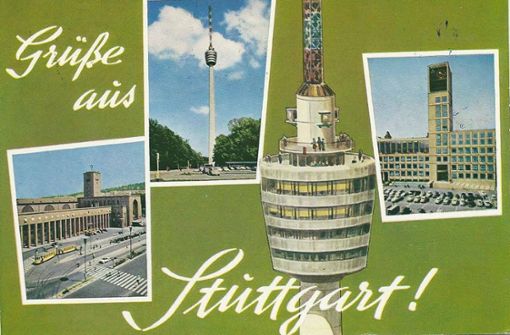 Stuttgart-Karte aus den 1960er Jahren – mit dem Fernsehturm im Mittelpunkt. In der Pandemie kann man den Fernsehturm, der am 5. Februar 65 Jahre alt wird, nicht besuchen. Foto: Sammlung Wibke Wieczorek