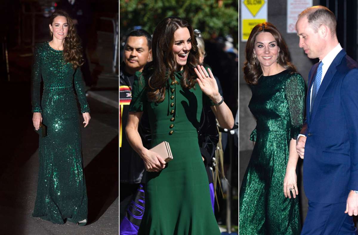 Grüner wird’s nicht: Herzogin Kate in drei Outfits in Tannengrün.