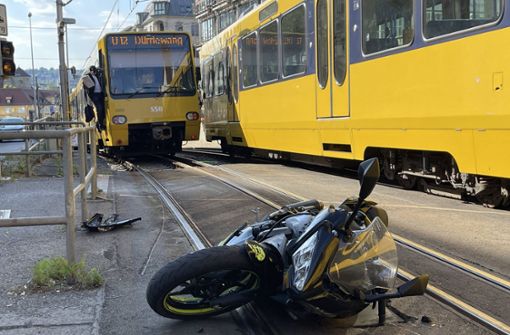 Am Donnerstagnachmittag kam es zu dem Unfall zwischen dem Motorrad und der Stadtbahn. Foto: 7aktuell.de/Andreas Werner/7aktuell.de | Andreas Werner