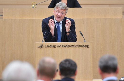 Der AfD-Vorsitzende Jörg Meuthen spricht im Plenarsaal des Landtags von Baden-Württemberg in Stuttgart. Foto: dpa
