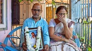 Die Eltern von Nilotpal Das trauern um ihren Sohn, der von einer aufgebrachten Menge totgeschlagen wurde. Foto: AP