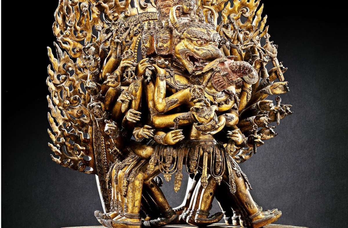 Die monumentale feuervergoldete kaiserliche Bronze der Gottheit Vajrabhairava wurde für 9,5 Millionen Euro versteigert. Foto: Auktionshaus Nagel